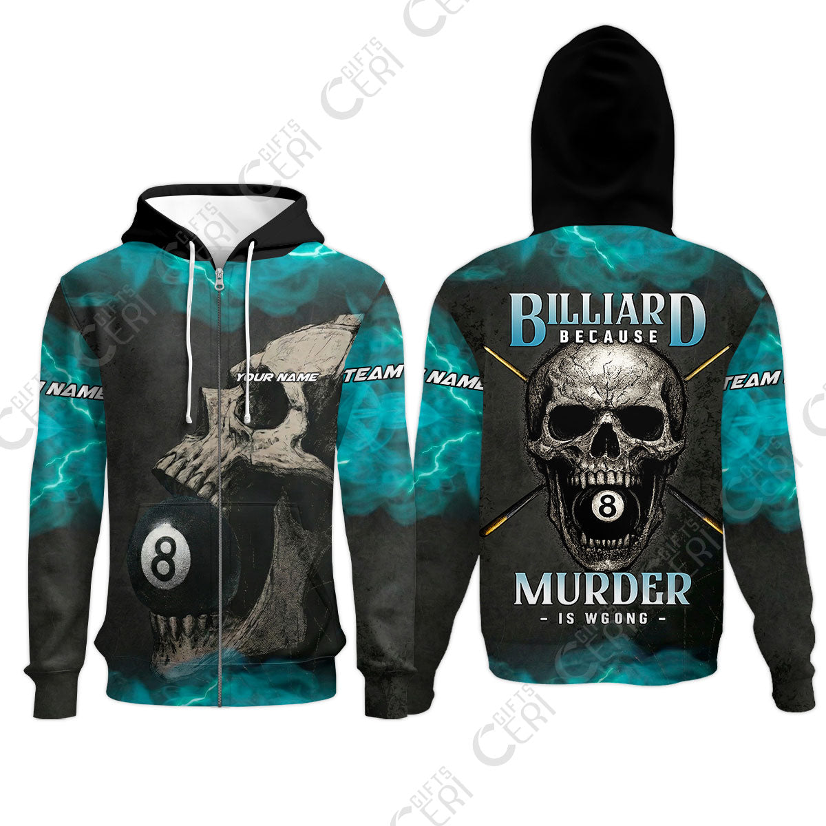 Customized Billiards Zip Hoodies, Personalized Death Break 8 Ball Jersey Gift For Billiard Players