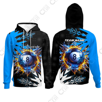 Customized Billiards Zip Hoodies, Personalized Frostfire 8 Ball Jersey Gift For Billiard Players