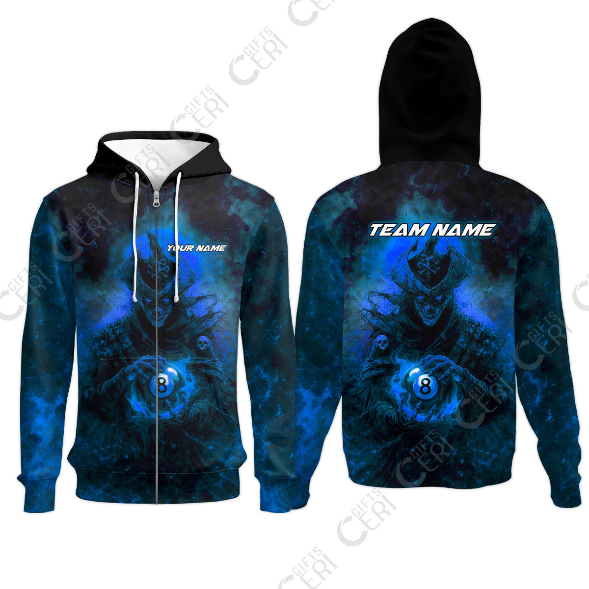Customized Billiards Zip Hoodies, Personalized Ghost Captains 8 Ball Jersey Gift For Billiard Players
