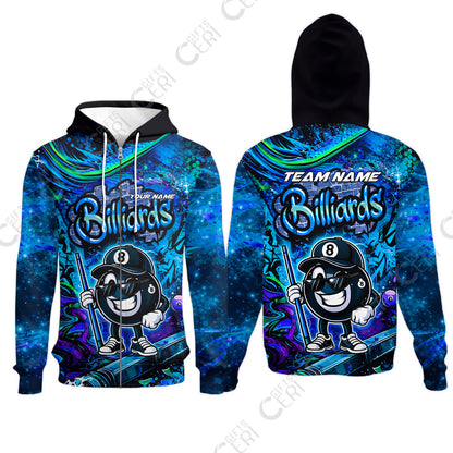 Customized Billiards Zip Hoodies, Personalized Street Graffiti 8 Ball Jersey Gift For Billiard Players