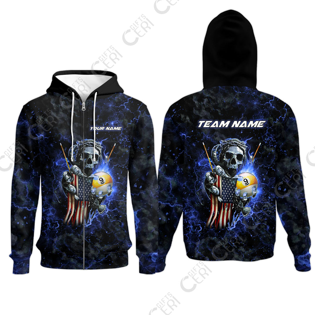 Customized Billiards Zip Hoodies, Personalized Ghost Break 9 Ball Jersey Gift For Billiard Players