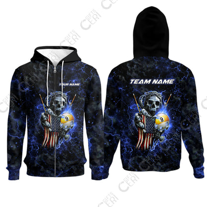Customized Billiards Zip Hoodies, Personalized Ghost Break 9 Ball Jersey Gift For Billiard Players