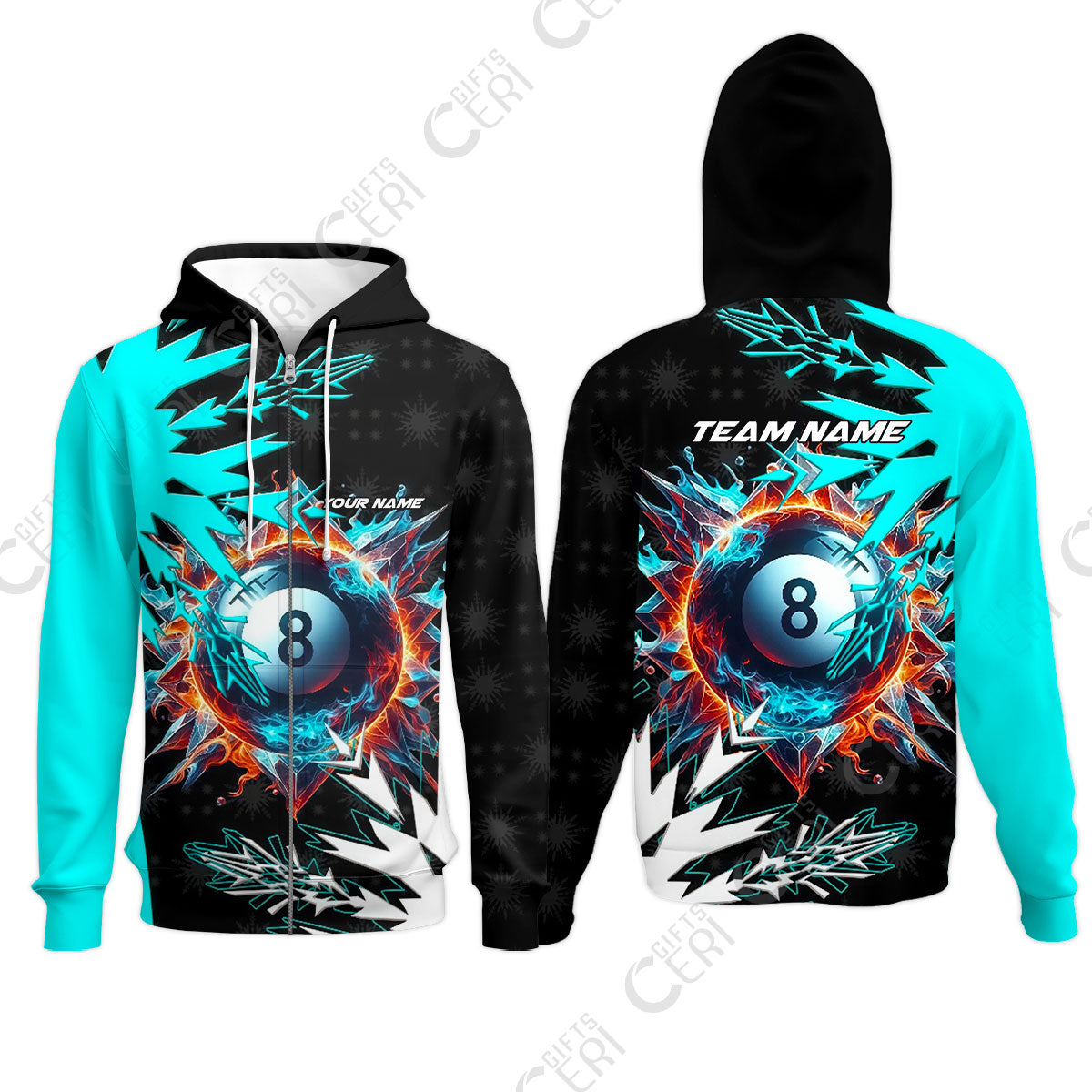 Customized Billiards Zip Hoodies, Personalized Frostfire 8 Ball Jersey Gift For Billiard Players