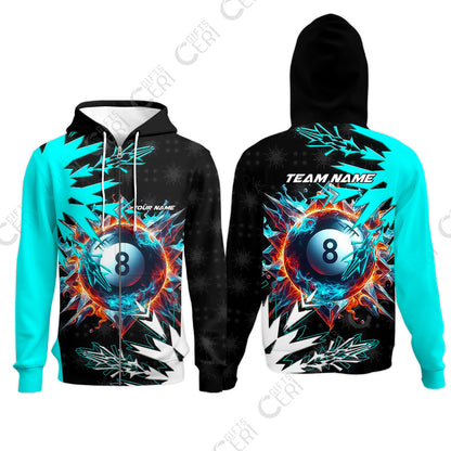 Customized Billiards Zip Hoodies, Personalized Frostfire 8 Ball Jersey Gift For Billiard Players