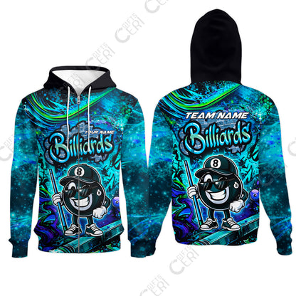 Customized Billiards Zip Hoodies, Personalized Street Graffiti 8 Ball Jersey Gift For Billiard Players
