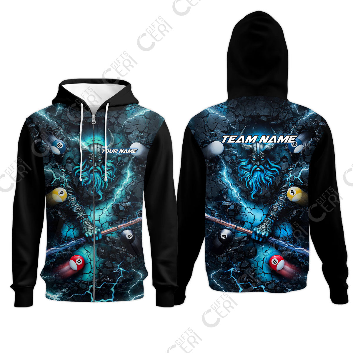 Customized Billiards Zip Hoodies, Personalized Thunder Viking Billiards Jersey Gift For Billiard Players