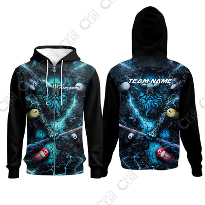 Customized Billiards Zip Hoodies, Personalized Thunder Viking Billiards Jersey Gift For Billiard Players
