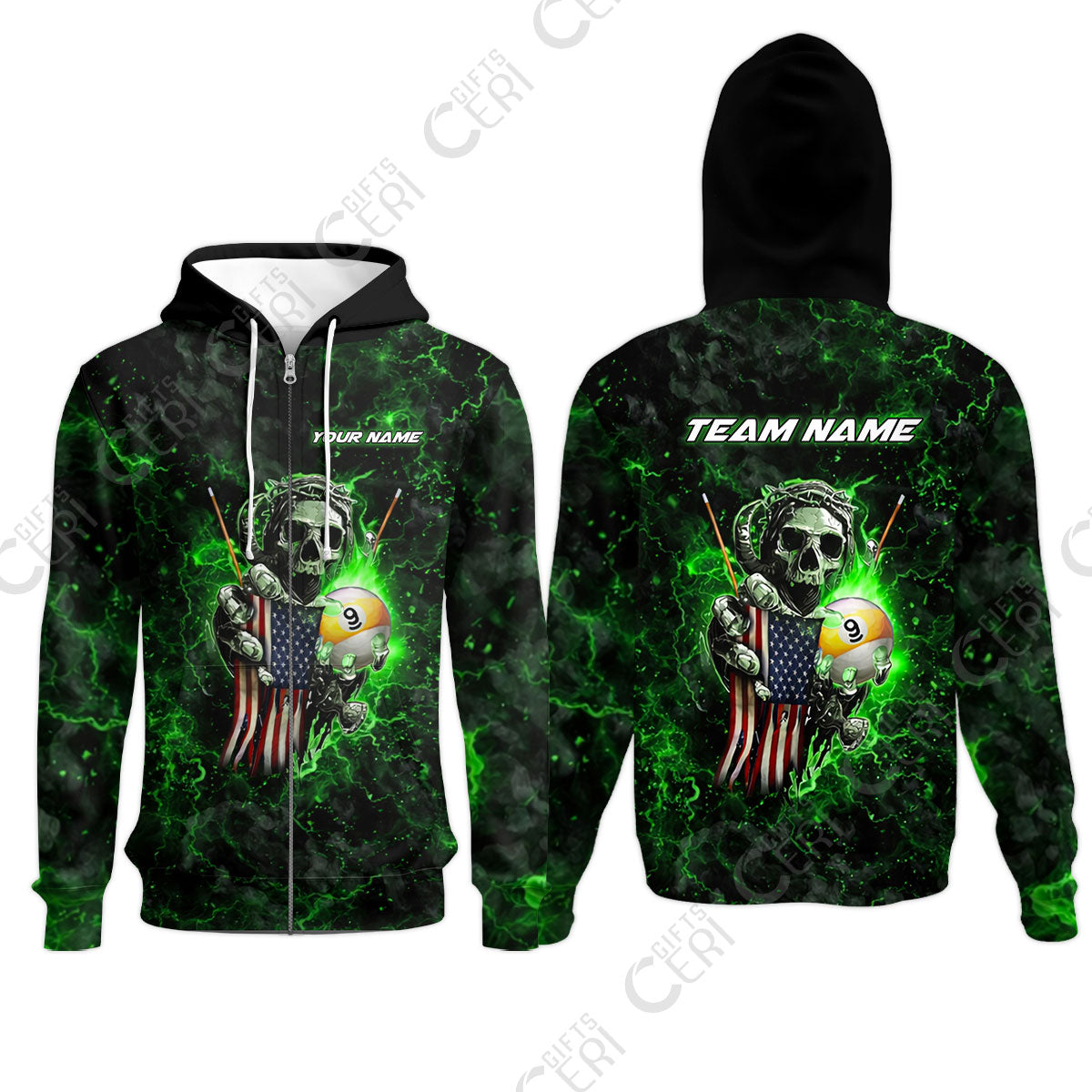 Customized Billiards Zip Hoodies, Personalized Ghost Break 9 Ball Jersey Gift For Billiard Players