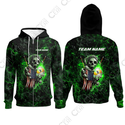 Customized Billiards Zip Hoodies, Personalized Ghost Break 9 Ball Jersey Gift For Billiard Players