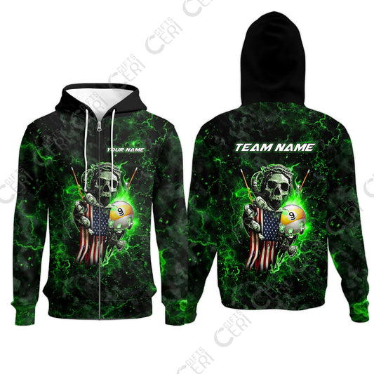 Customized Billiards Zip Hoodies, Personalized Ghost Break 9 Ball Jersey Gift For Billiard Players