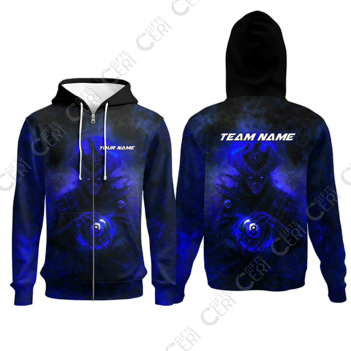 Customized Billiards Zip Hoodies, Personalized Ghost Captains 8 Ball Jersey Gift For Billiard Players