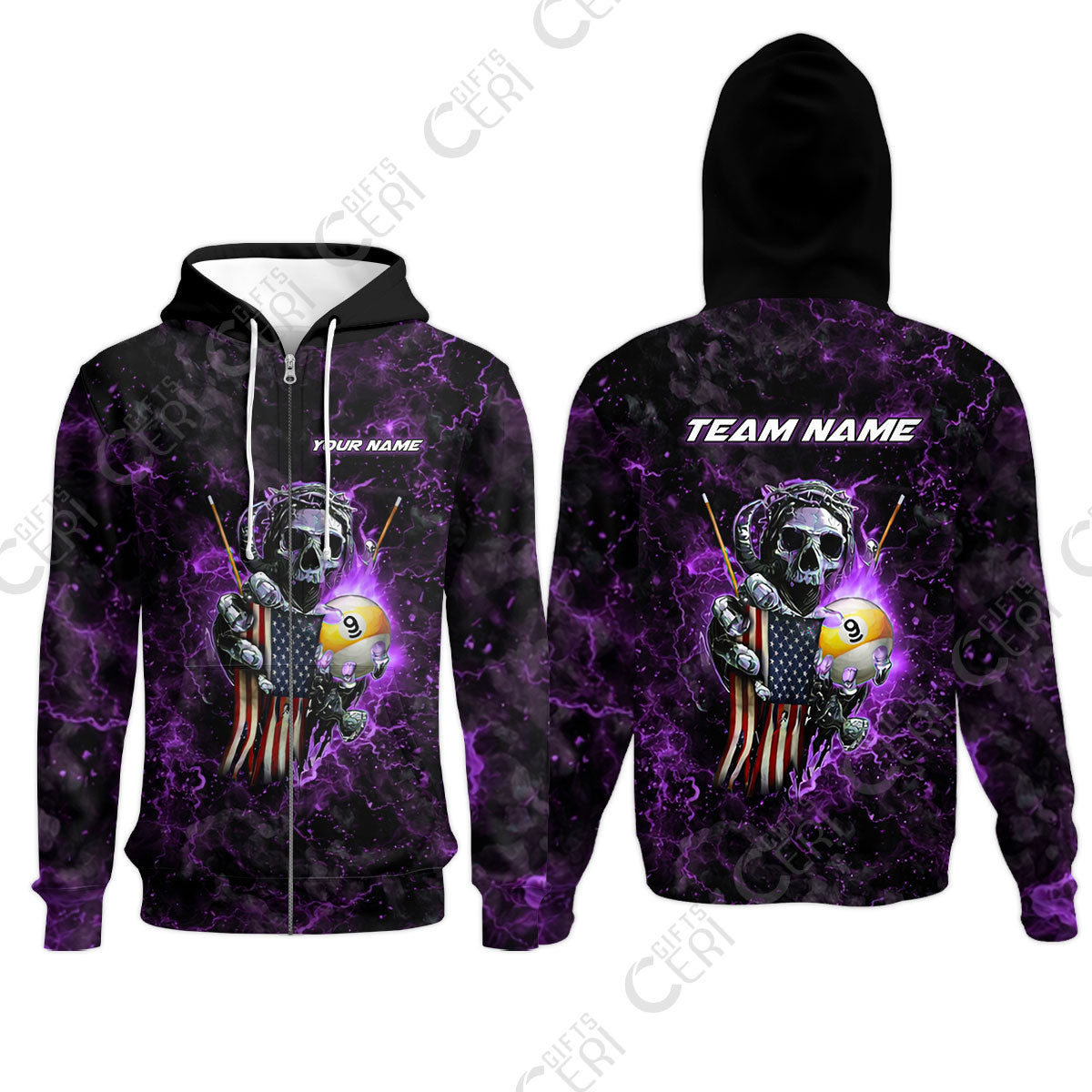 Customized Billiards Zip Hoodies, Personalized Ghost Break 9 Ball Jersey Gift For Billiard Players