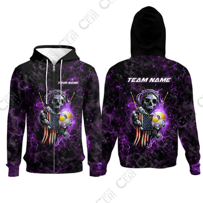Customized Billiards Zip Hoodies, Personalized Ghost Break 9 Ball Jersey Gift For Billiard Players