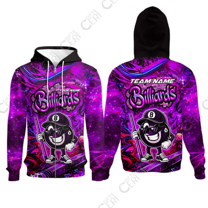 Customized Billiards Zip Hoodies, Personalized Street Graffiti 8 Ball Jersey Gift For Billiard Players