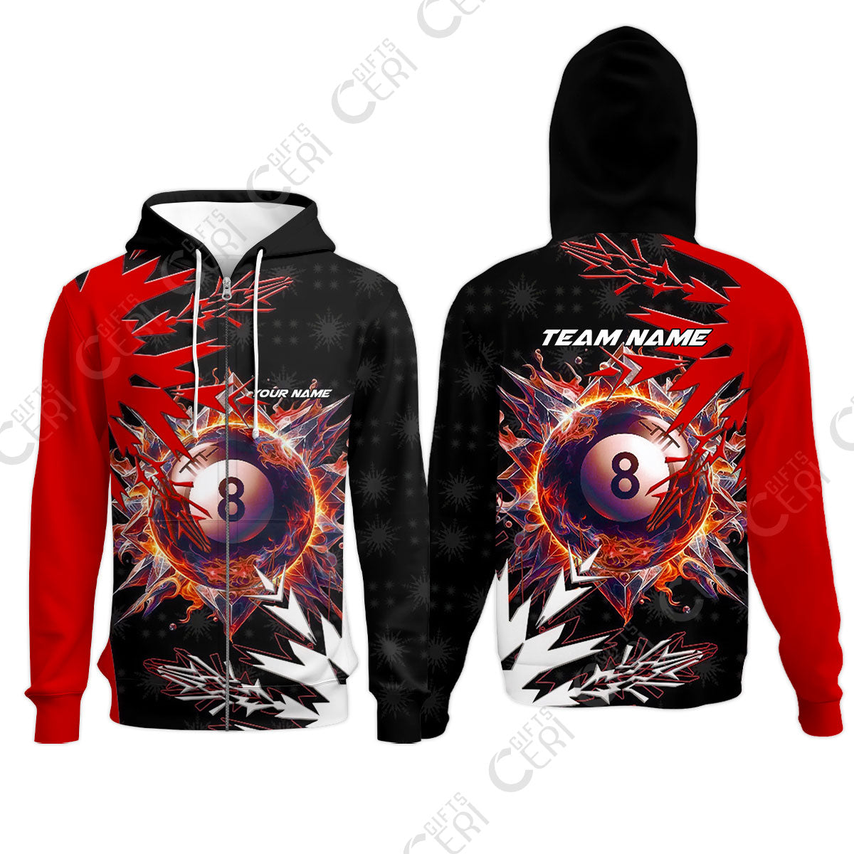 Customized Billiards Zip Hoodies, Personalized Frostfire 8 Ball Jersey Gift For Billiard Players