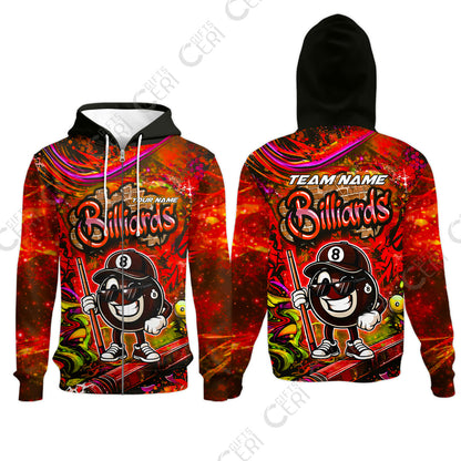 Customized Billiards Zip Hoodies, Personalized Street Graffiti 8 Ball Jersey Gift For Billiard Players
