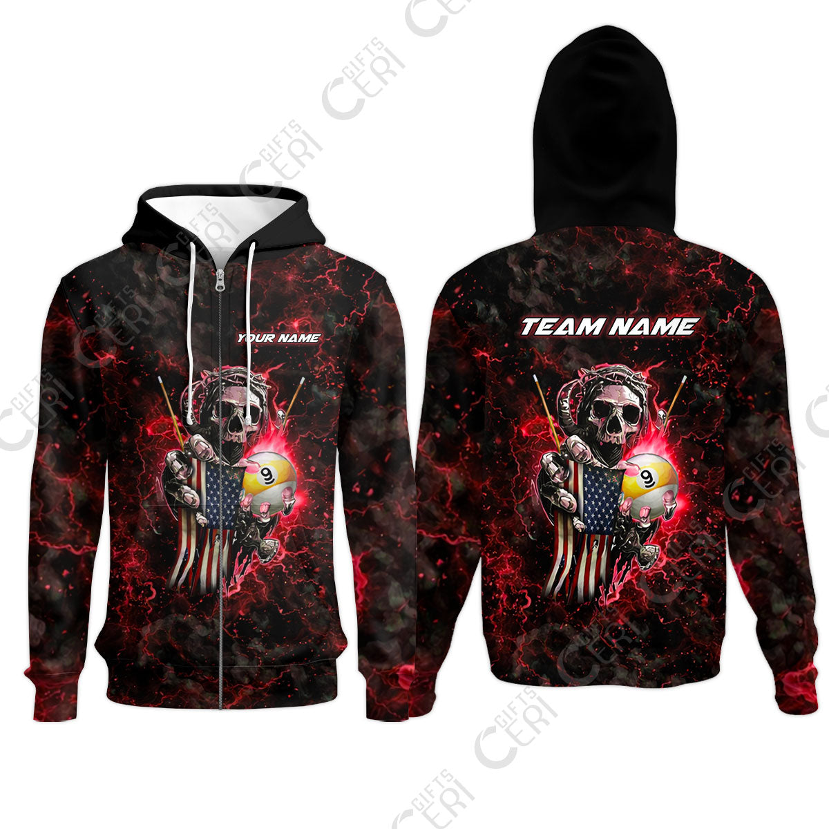 Customized Billiards Zip Hoodies, Personalized Ghost Break 9 Ball Jersey Gift For Billiard Players