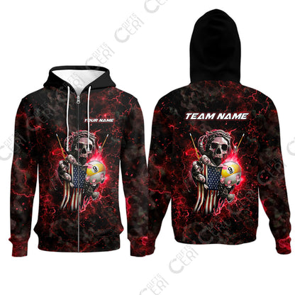 Customized Billiards Zip Hoodies, Personalized Ghost Break 9 Ball Jersey Gift For Billiard Players