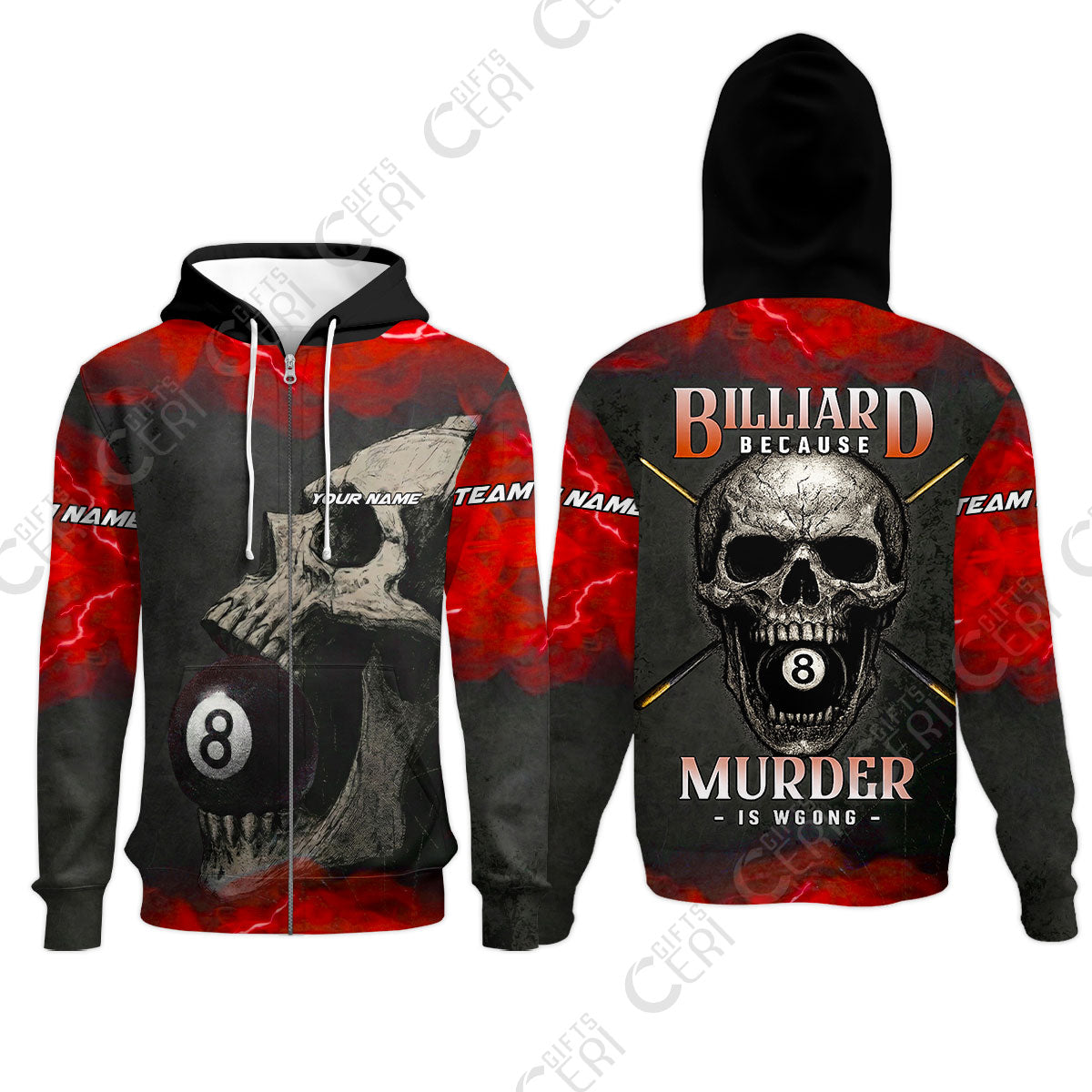 Customized Billiards Zip Hoodies, Personalized Death Break 8 Ball Jersey Gift For Billiard Players