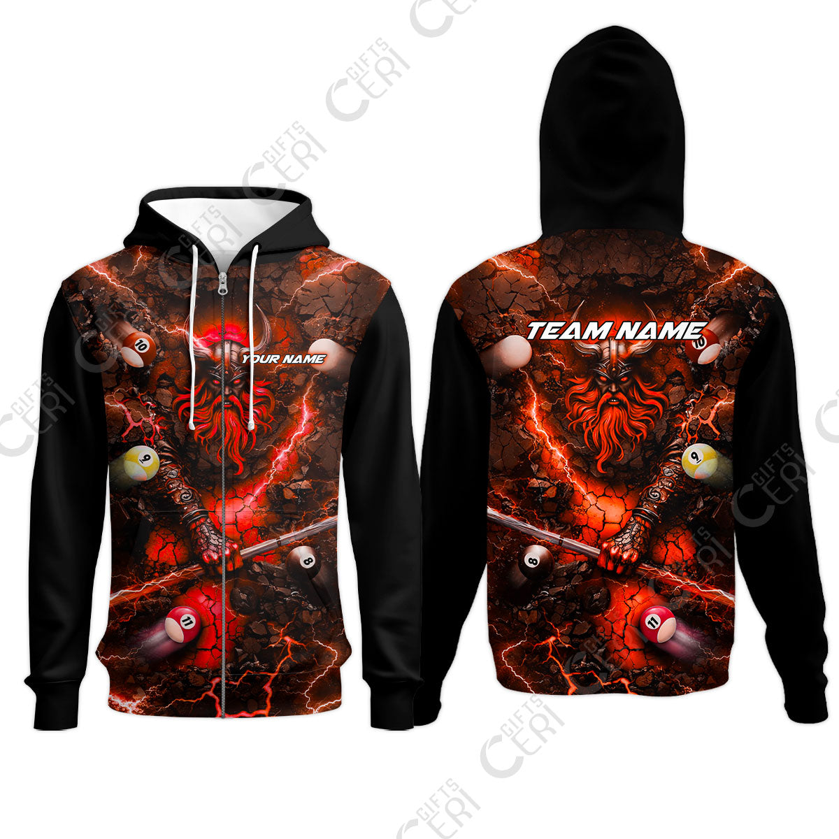 Customized Billiards Zip Hoodies, Personalized Thunder Viking Billiards Jersey Gift For Billiard Players