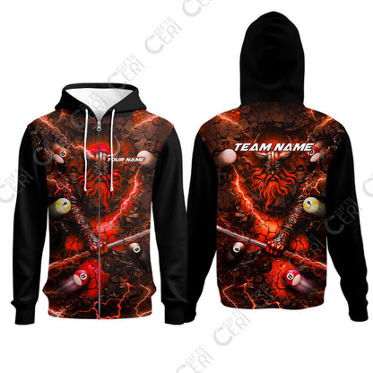 Customized Billiards Zip Hoodies, Personalized Thunder Viking Billiards Jersey Gift For Billiard Players