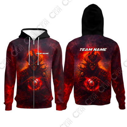 Customized Billiards Zip Hoodies, Personalized Ghost Captains 8 Ball Jersey Gift For Billiard Players