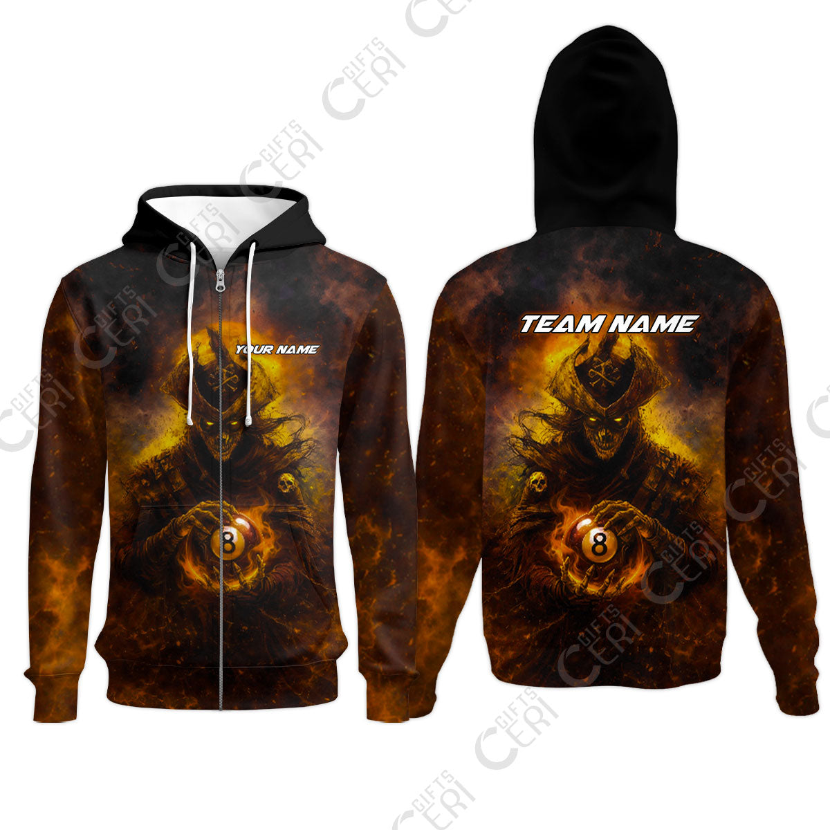Customized Billiards Zip Hoodies, Personalized Ghost Captains 8 Ball Jersey Gift For Billiard Players
