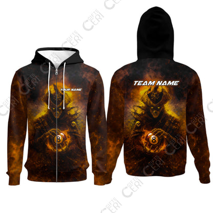 Customized Billiards Zip Hoodies, Personalized Ghost Captains 8 Ball Jersey Gift For Billiard Players