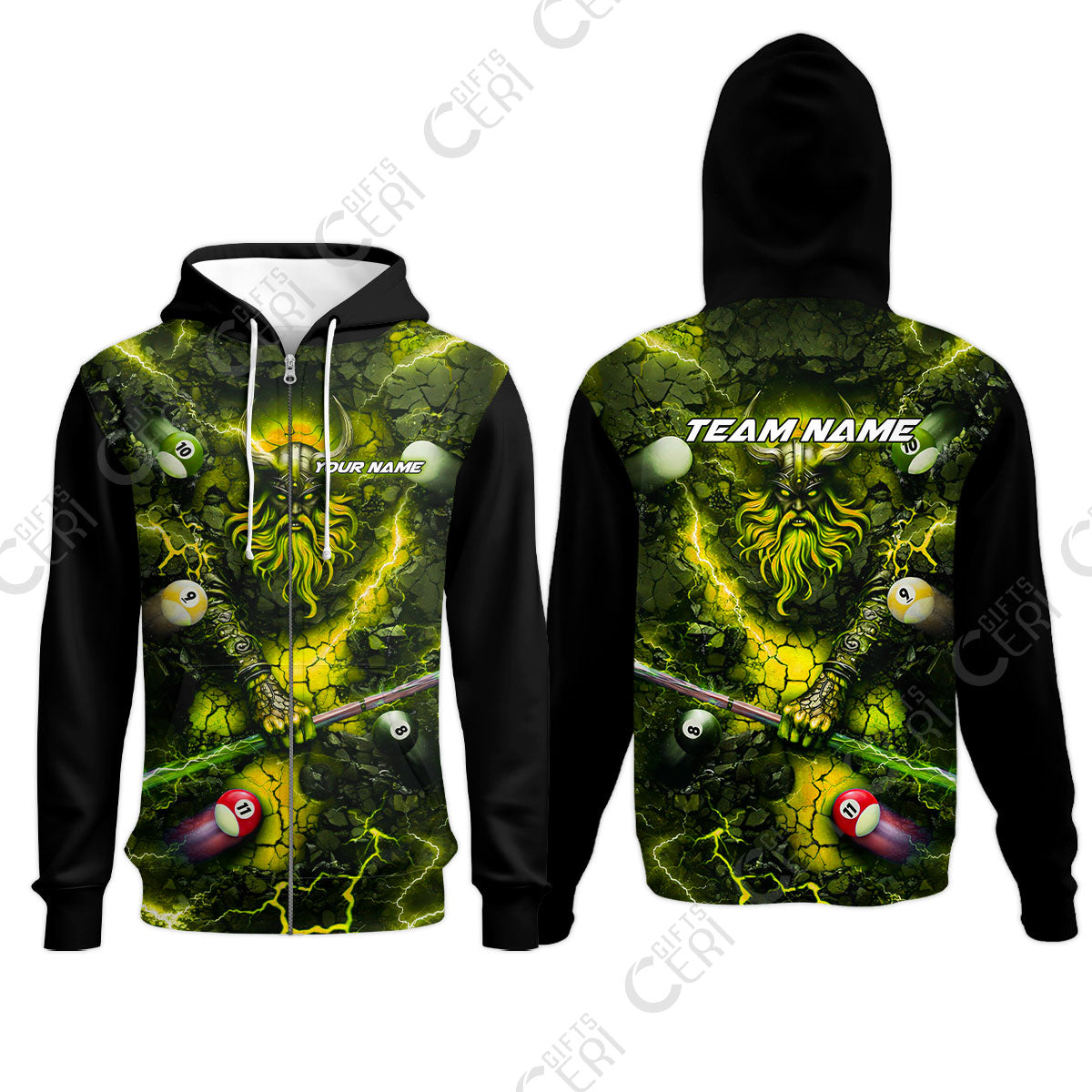 Customized Billiards Zip Hoodies, Personalized Thunder Viking Billiards Jersey Gift For Billiard Players