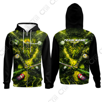 Customized Billiards Zip Hoodies, Personalized Thunder Viking Billiards Jersey Gift For Billiard Players