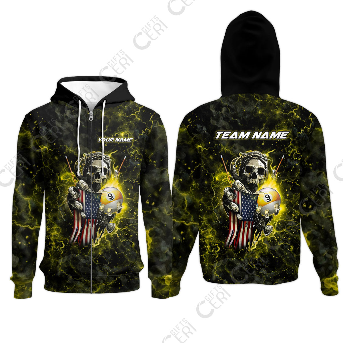 Customized Billiards Zip Hoodies, Personalized Ghost Break 9 Ball Jersey Gift For Billiard Players