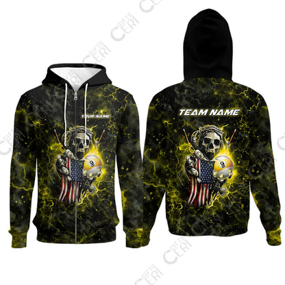 Customized Billiards Zip Hoodies, Personalized Ghost Break 9 Ball Jersey Gift For Billiard Players