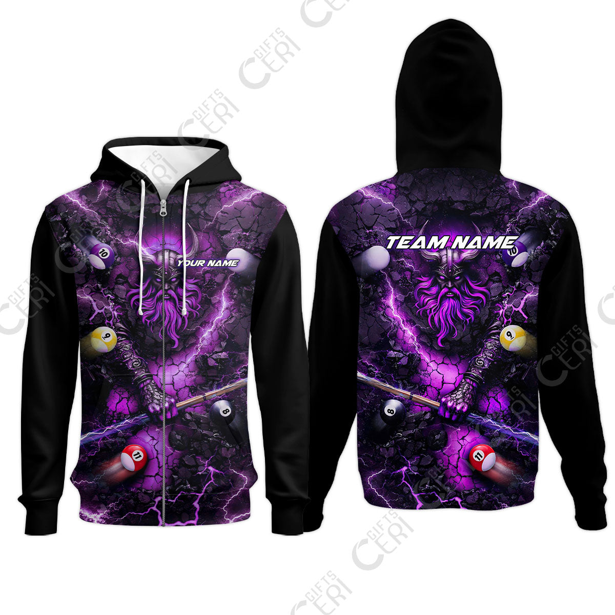Customized Billiards Zip Hoodies, Personalized Thunder Viking Billiards Jersey Gift For Billiard Players