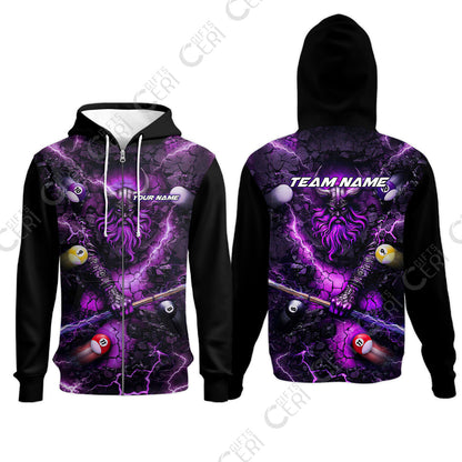 Customized Billiards Zip Hoodies, Personalized Thunder Viking Billiards Jersey Gift For Billiard Players