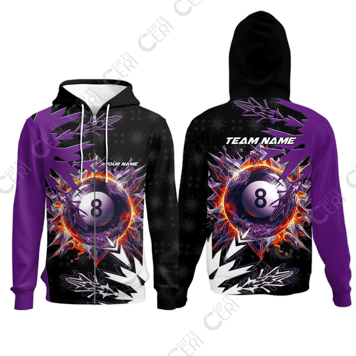 Customized Billiards Zip Hoodies, Personalized Frostfire 8 Ball Jersey Gift For Billiard Players