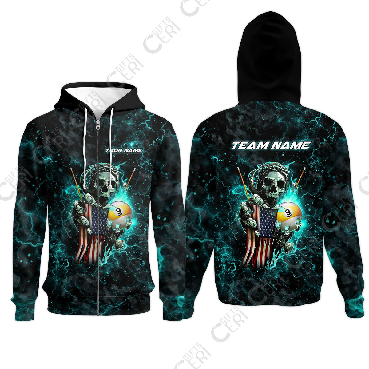 Customized Billiards Zip Hoodies, Personalized Ghost Break 9 Ball Jersey Gift For Billiard Players