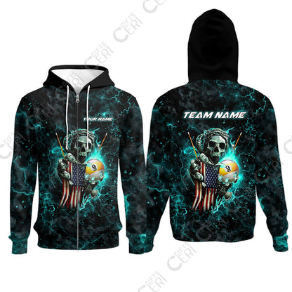 Customized Billiards Zip Hoodies, Personalized Ghost Break 9 Ball Jersey Gift For Billiard Players
