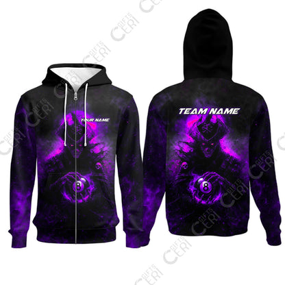 Customized Billiards Zip Hoodies, Personalized Ghost Captains 8 Ball Jersey Gift For Billiard Players