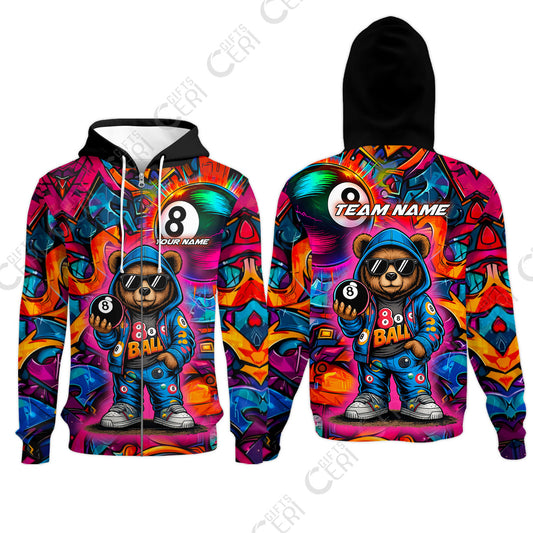 Customized 8 Ball Pool Zip Hoodies, Billiard 8-Ball Street Legend, Billiards Jerseys