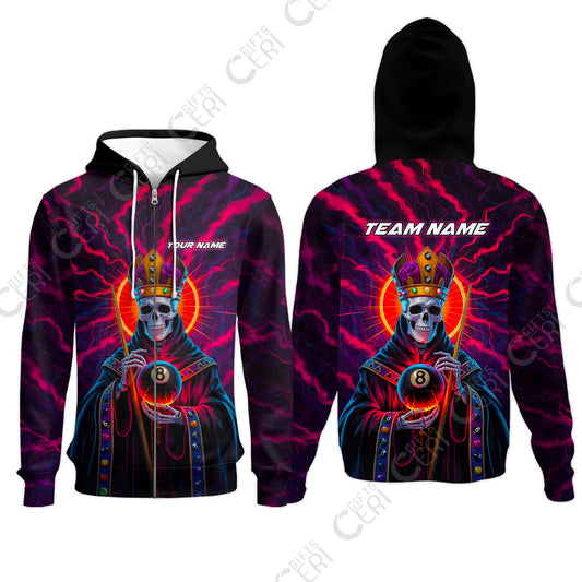 Customized 8 Ball Pool Zip Hoodies, Billiard 8-Ball Necromancer, Billiards Jerseys