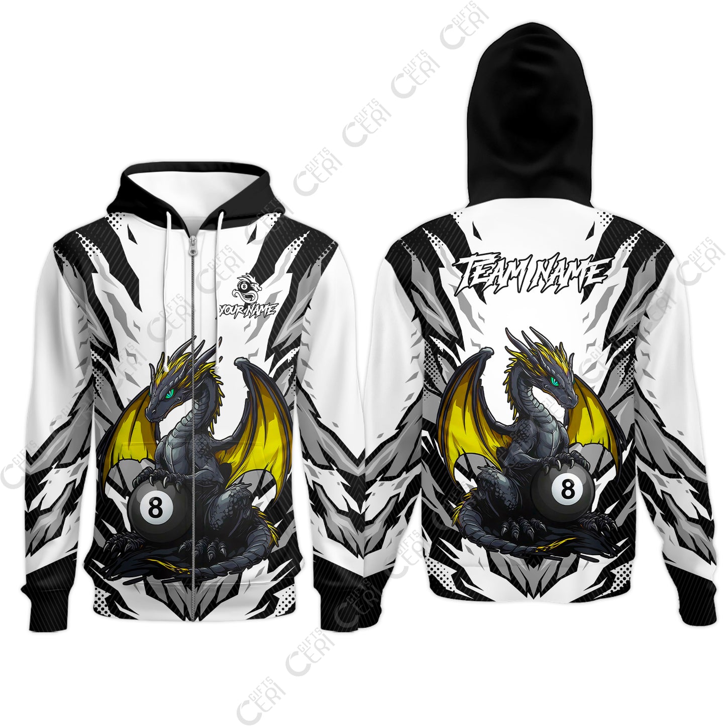 Customized Billiards Zip Hoodies, Personalized Baby Dragon 8 Ball Jersey Gift For Billiard Players