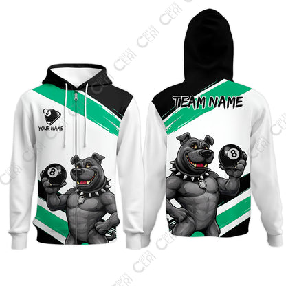 Customized Billiards Zip Hoodies, Personalized Pitbull 8 Ball Jersey Gift For Billiard Players