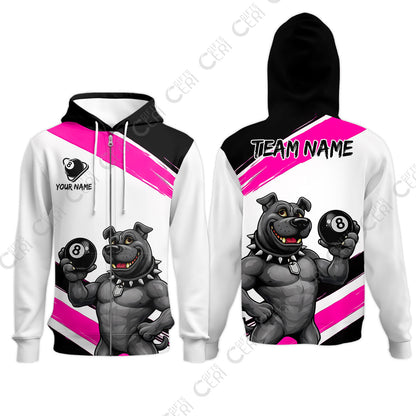 Customized Billiards Zip Hoodies, Personalized Pitbull 8 Ball Jersey Gift For Billiard Players