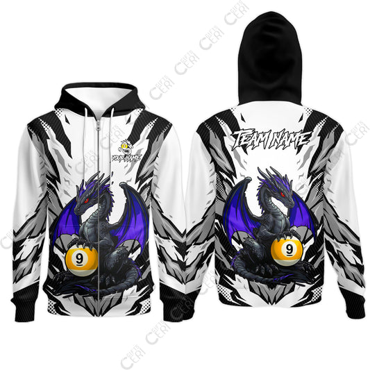 Customized Billiards Zip Hoodies, Personalized Baby Dragon 9 Ball Jersey Gift For Billiard Players