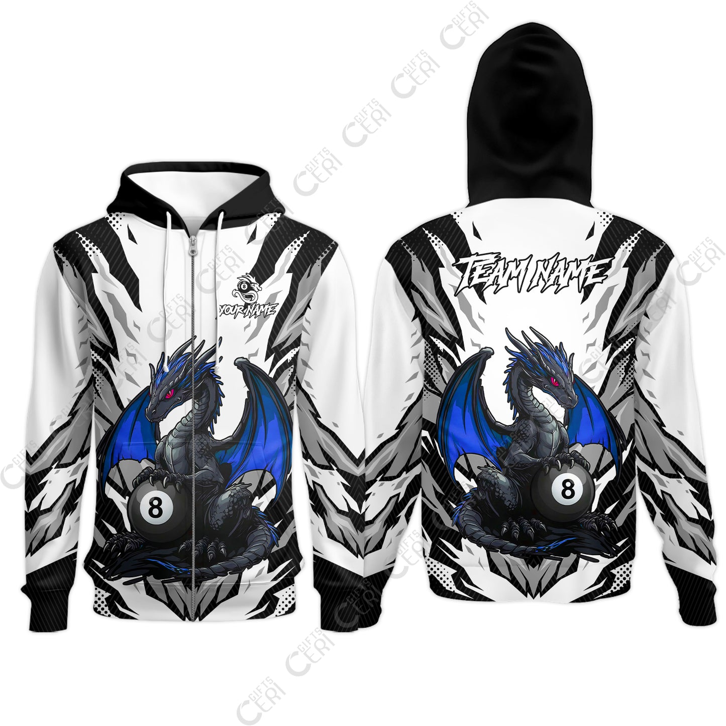 Customized Billiards Zip Hoodies, Personalized Baby Dragon 8 Ball Jersey Gift For Billiard Players