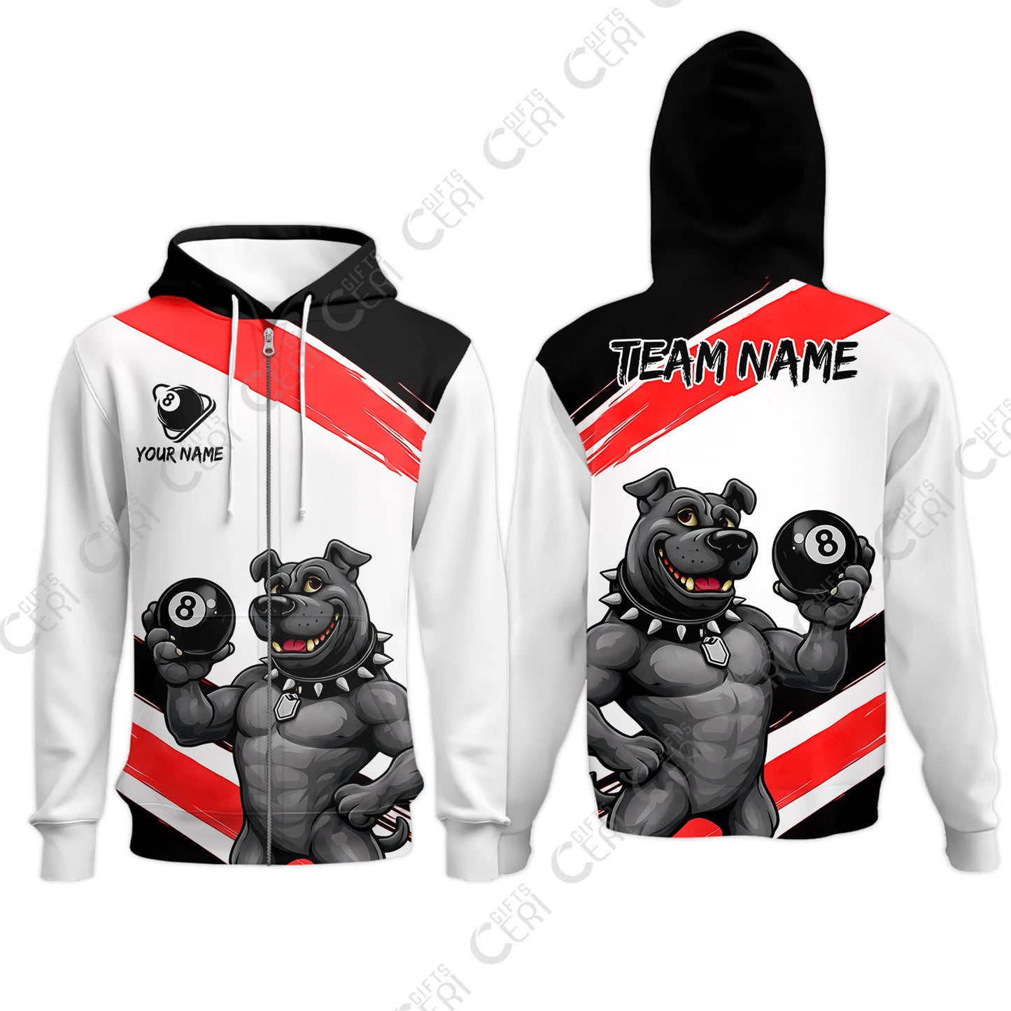 Customized Billiards Zip Hoodies, Personalized Pitbull 8 Ball Jersey Gift For Billiard Players