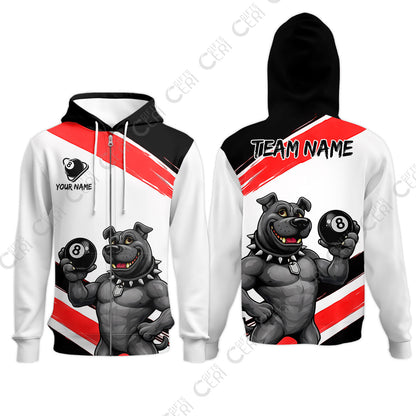 Customized Billiards Zip Hoodies, Personalized Pitbull 8 Ball Jersey Gift For Billiard Players