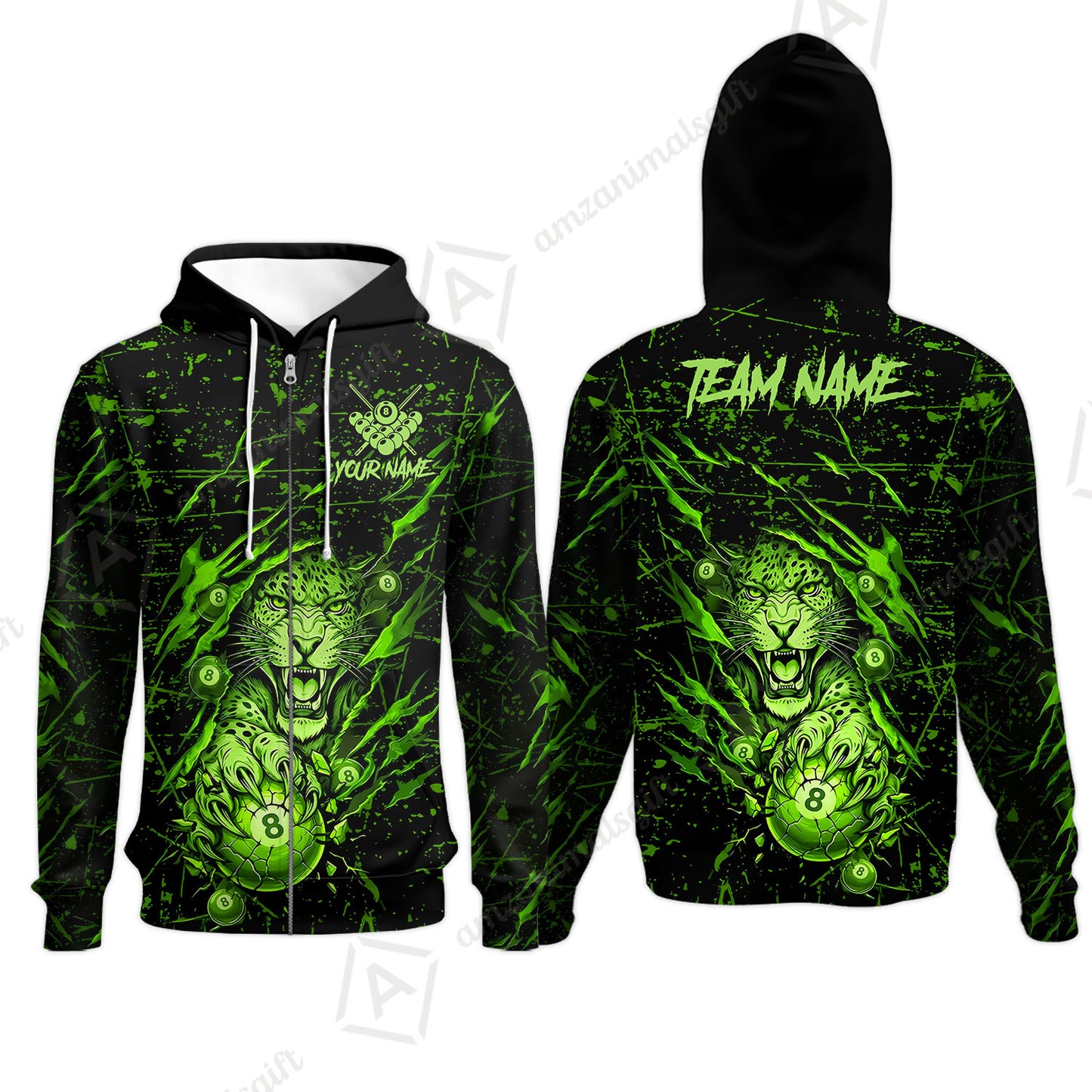 Customized Billiards Zip Hoodies, Panther Hold 8-Ball Billiards Jersey Gift For Billiard Players
