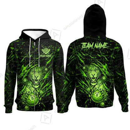 Customized Billiards Zip Hoodies, Panther Hold 8-Ball Billiards Jersey Gift For Billiard Players