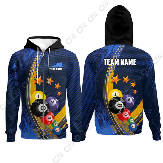 Customized 8 Ball Pool Zip Hoodies, Brush Paint Billiards 8-Ball, Personalized Billiards Jersey